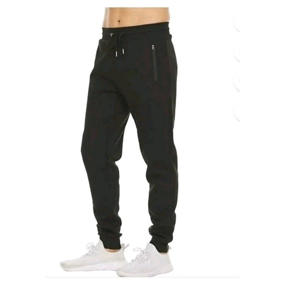 J.COME Men's Black Fleece Jogger Pants XL Drawstring Zip Slash Pockets